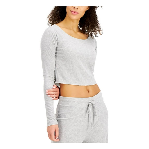 JENNI Intimates Gray Boat Neck Cropped Sleep Shirt Pajama Top M