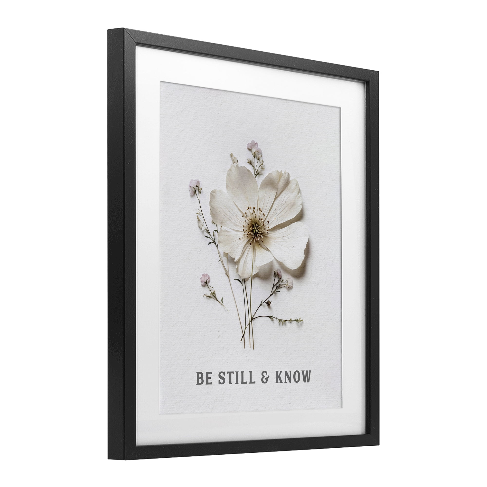 Be Still & Know Pressed Flowers Black Framed Print Under Glass, design by Lettered and Lined