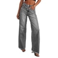 thumbnail image 2 of LYMAYTER Women Fashion Jeans Water Washing Versatile Wide Leg Jeans for S-2X High Waisted Strechy Raw Hem Denim Pants, 2 of 8
