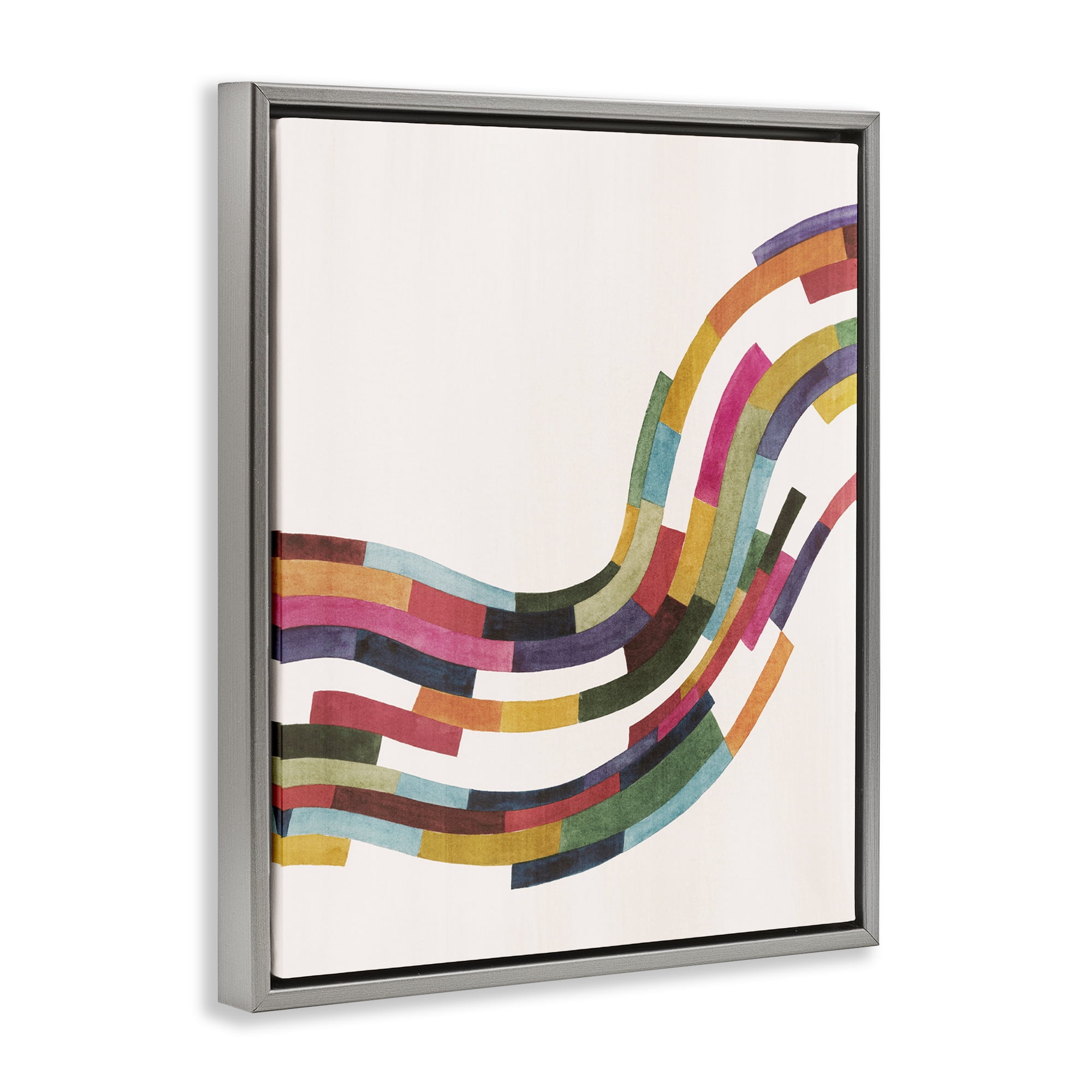 Stupell Industries Curved Geometric Wave Abstract Painting Gray Floater Framed Canvas Art Print Wall Art, 17 x 21