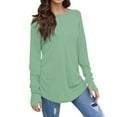 thumbnail image 2 of Women's Casual Long Sleeve Tops Crew Neck Round Hem Loose T-Shirts Tunic Tops with Thumb Holes Light Green S, 2 of 5