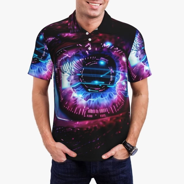 Fotbe v Camiseta Polo de Golf para Hombre con Estampado – Camisa Deportiva Transpirable con Cuello Abotonado-Large