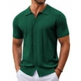 thumbnail image 2 of COOFANDY Mens Knit Button Down Shirt Short Sleeve Summer Casual Shirts Vintage Beach Vacation Shirts Evergreen M, 2 of 3