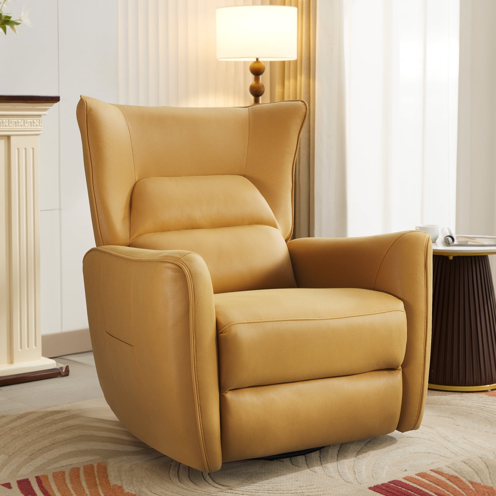 Bonzy Home Swivel Rocker Recliner Power Electric Recliners with Highly Enveloping Backrest Rocking Recliner Chair Leathaire Reclining Sofa for Living Room, Yellow