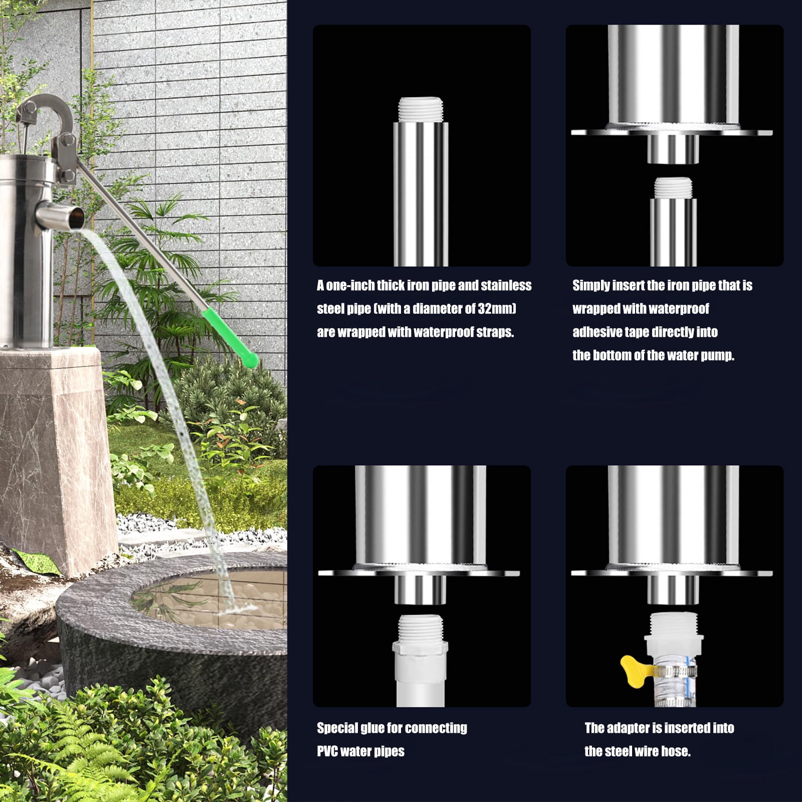 Steel Manual Water Pumps Strong Hand Operated Well Pumps with 8M Suction Capacity Metal for Garden Irrigations Lawns Care