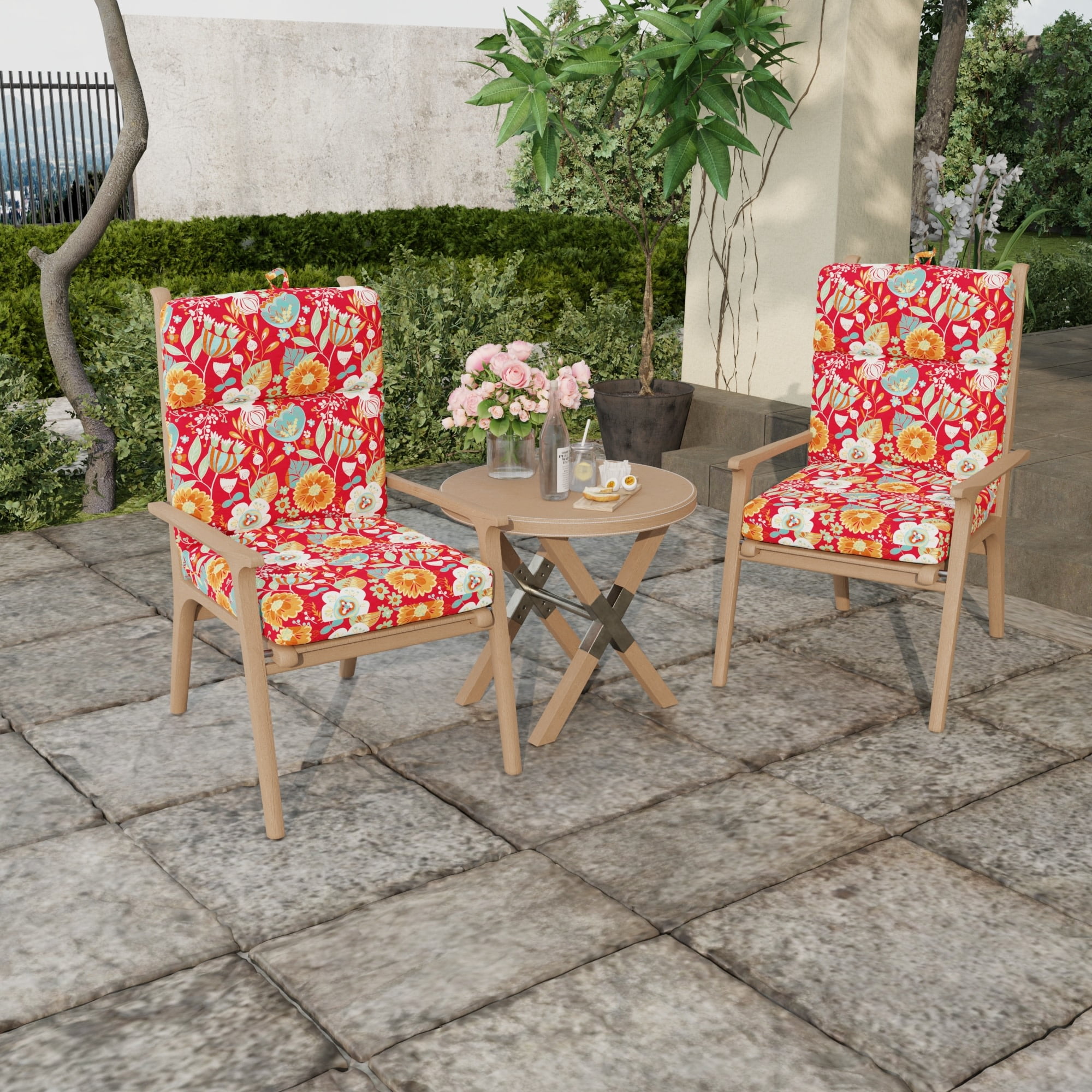 Jordan Manufacturing 44" x 22" Avianna Saxony Red Floral Rectangular Outdoor Chair Cushion with Ties and Hanger Loop