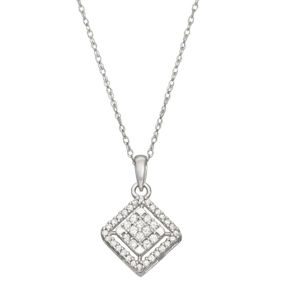 1/5 cttw White Diamond Composite Square Shape Pendant Necklace crafted in 10KT White Gold with 18" Chain