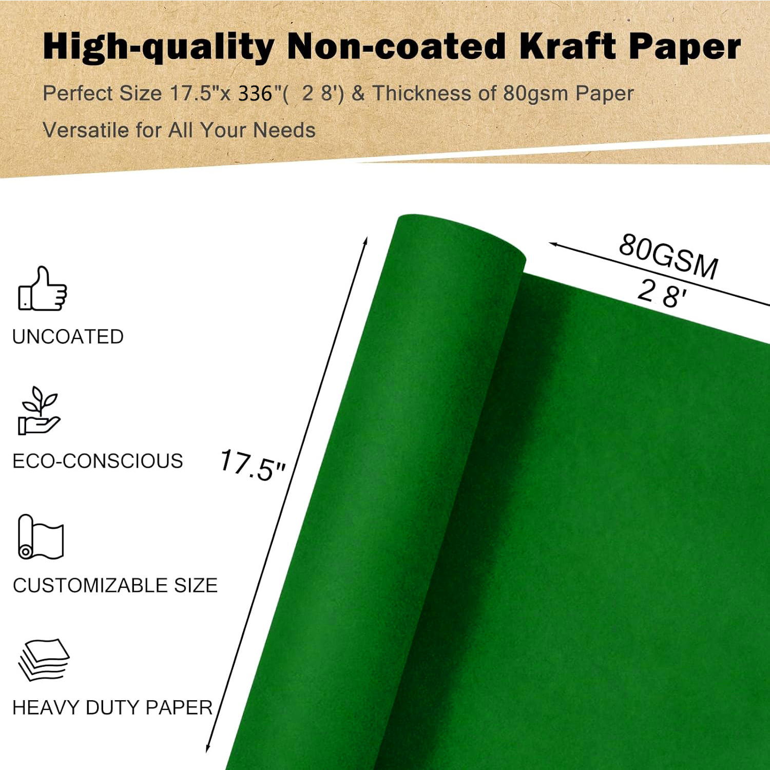 RICHTOP Green Kraft Wrapping Paper Roll photo 4