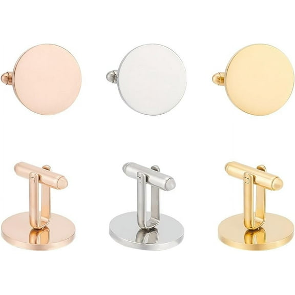 3 Pairs 3 Colors Stainless Steel Cufflinks for Men Flat Round Smooth Cufflinks Shirt Suit Button Golden Cufflinks for Wedding Business Graduation Jewelry Gift Mixed Color