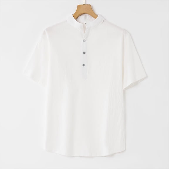 Blczomt Plain Mens Big and Tall T Shirts White Linen Oversized Shirt Summer Mens Clothes