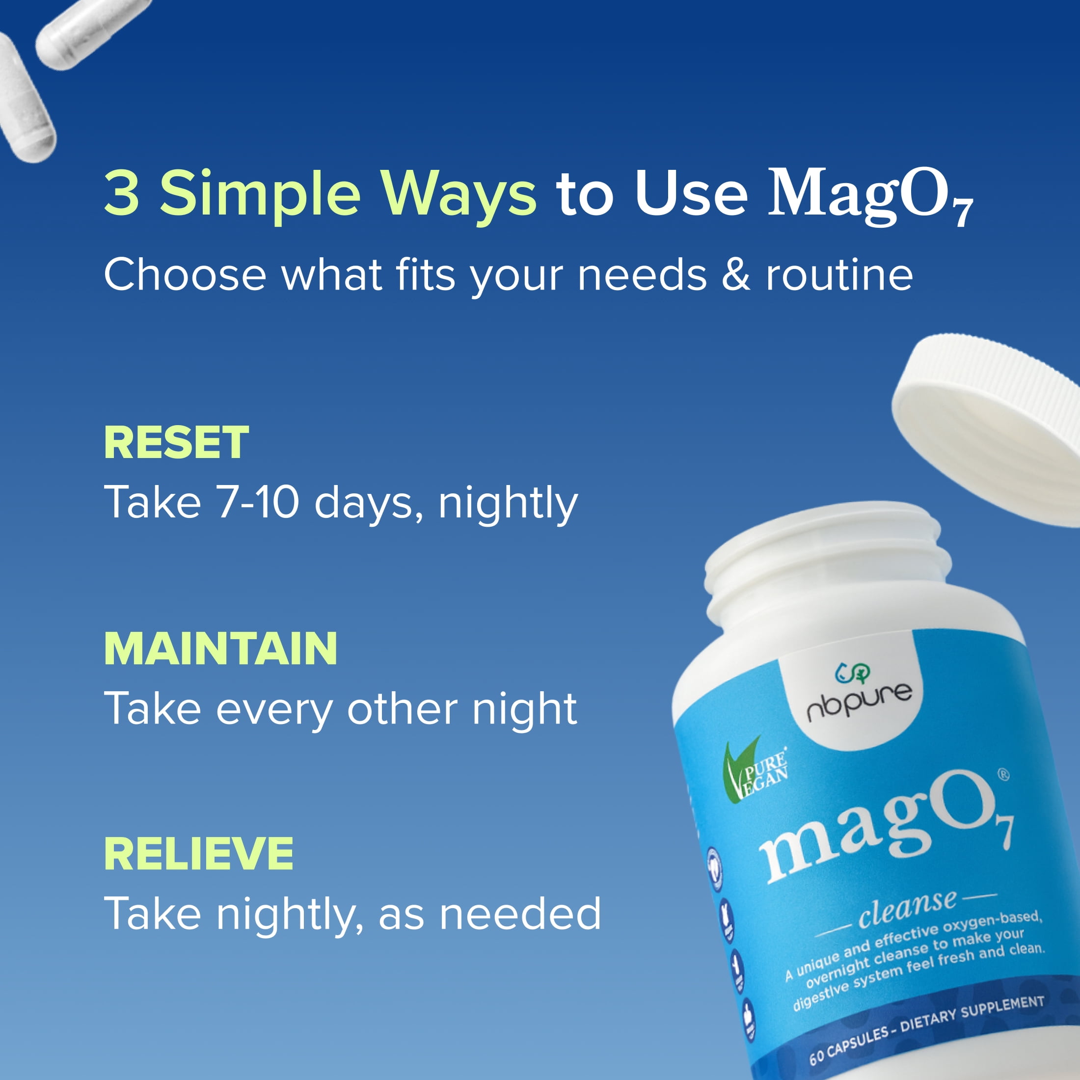 Nbpure MagO7 Colon Cleanse & Detox with Ozonated Magnesium Oxides for Constipation & Bloating Relief, 60 Capsules