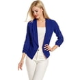 thumbnail image 2 of Blazer Bleu pour Femmes 3/4 Manches en Tricot devant Blazer Travail Décontracté (L, Bleu Foncé), 2 of 10