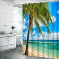 thumbnail image 2 of Beach Shower Curtain Tropical Ocean Palm Tree Summer Hawaiian Coastal Seascape Nature Scene Bathroom Decor Polyester Curtains with Plastic hookss, 2 of 6