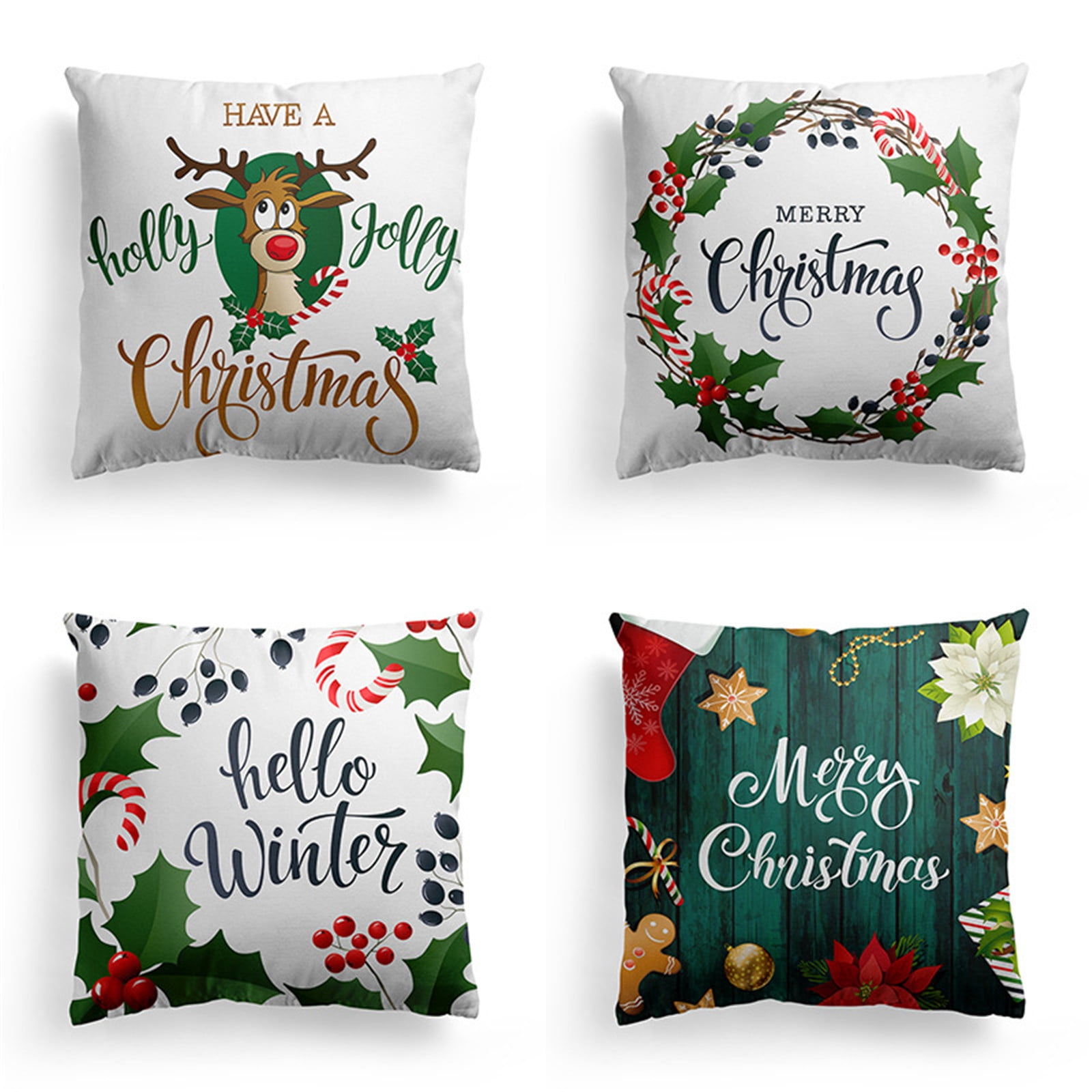 Home Decor Clearance Under 5 4Pcs Christmas Pillow Case Home Decor Cushion Cover Family Pillowcase Throw JE6087 Walmart