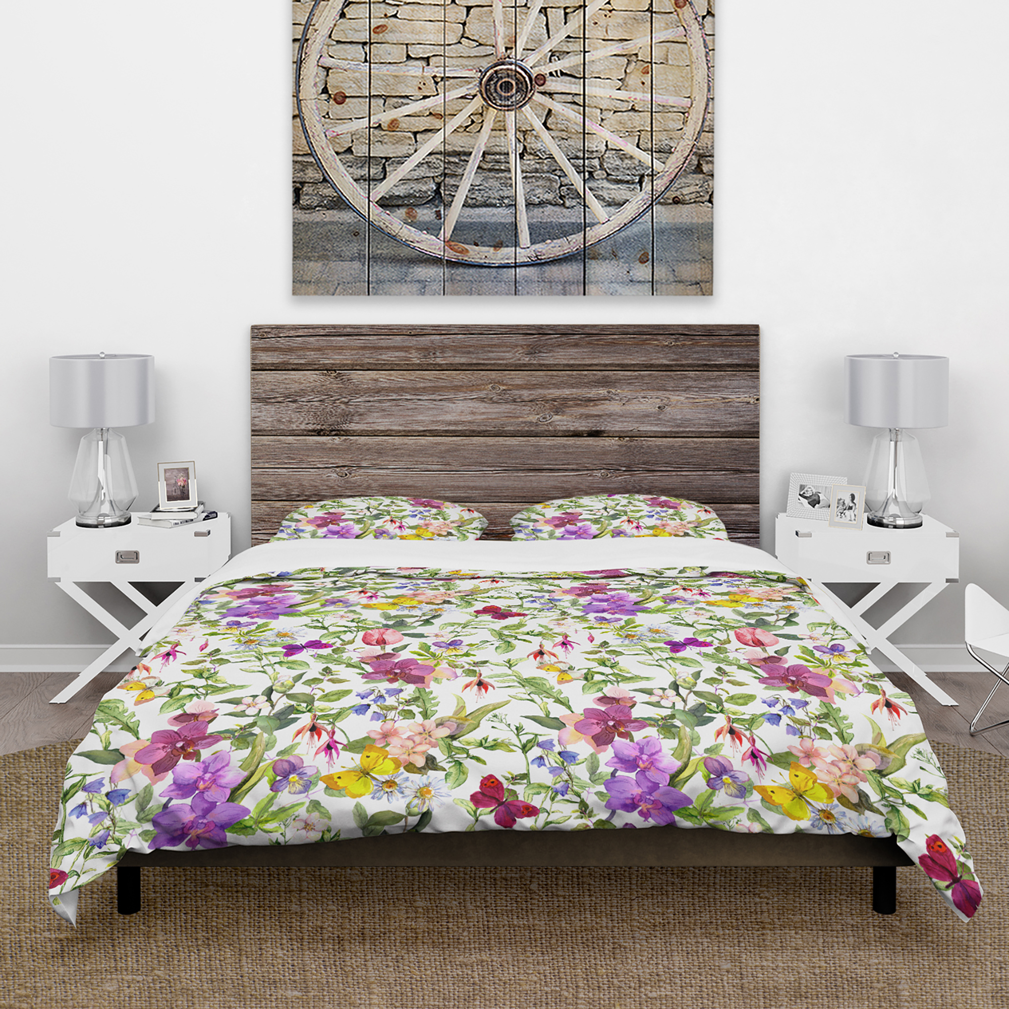 Designart 'Purple Blossoming Orchids and Yellow Butterflies' Floral Duvet Cover Set