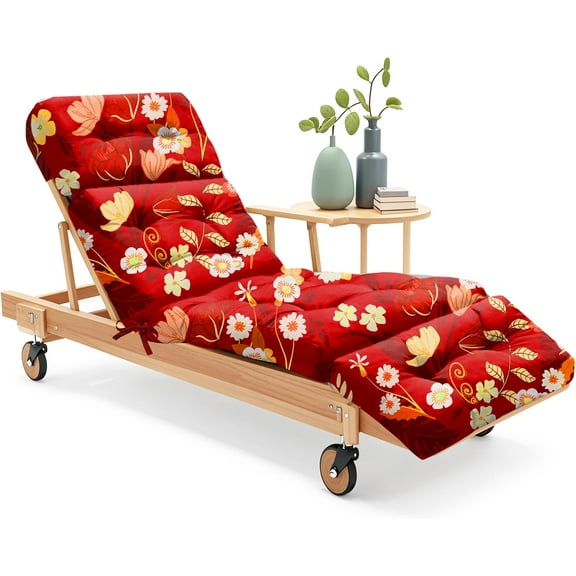 Outdoor Chaise Lounge Chair Cushion 75.1 x 22.8 x 4.7 Inches 100% Waterproof Replacement Cotton Patio Pool Lounge Chair Cushion for Outdoor Furniture with Ties, Red Peony