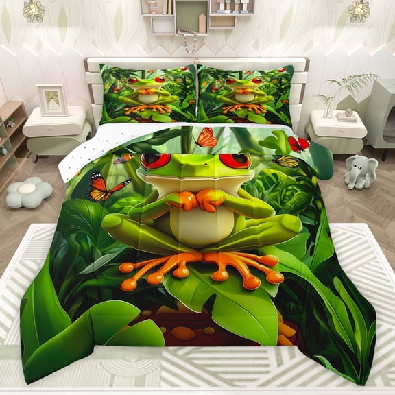 Castle Fairy Kids Animal Frog Twin Comforter Sets,Flying Butterflies Bedding Set