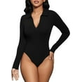 thumbnail image 2 of SOMER Women's Bodysuit Deep V Neck Long Sleeve Turtleneck Half Zip Up Sexy Casual Collared Polo Bodysuits, 2 of 8