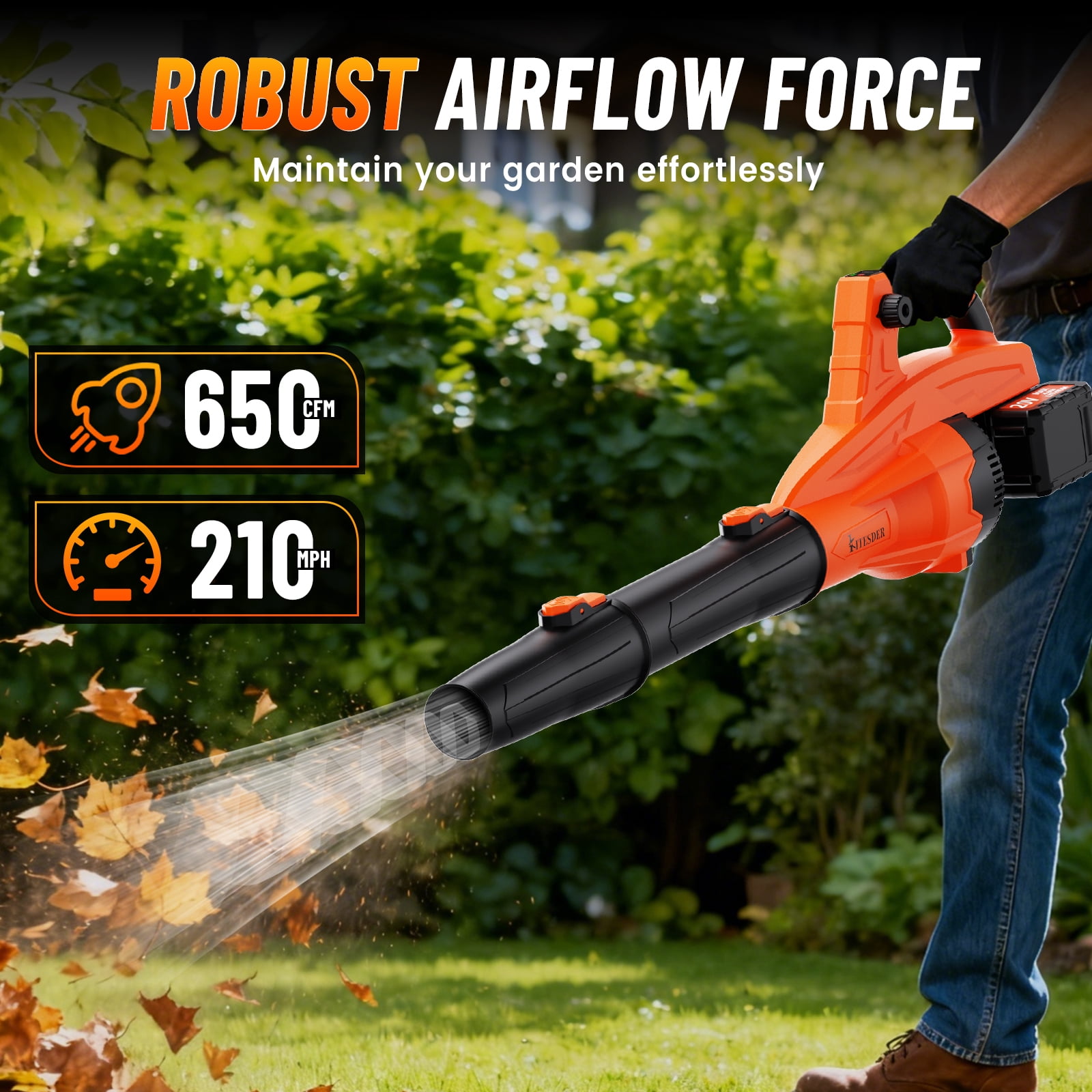 High Power Cordless Leaf Blower with Battery, 580CFM/160MPH, Extension Nozzle, Lightweight Portable for Lawn Yard Snow Pet Hair, Ideal Christmas Gift, Local Warehouse Shipping