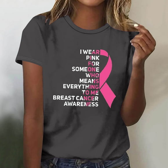 Jsaierl Breast Cancer Shirts for Women Pink Ribbon Graphic Tees Trendy Short Sleeve Tops Cute Tunic Blouses Breast Cancer Warrior T-shirts