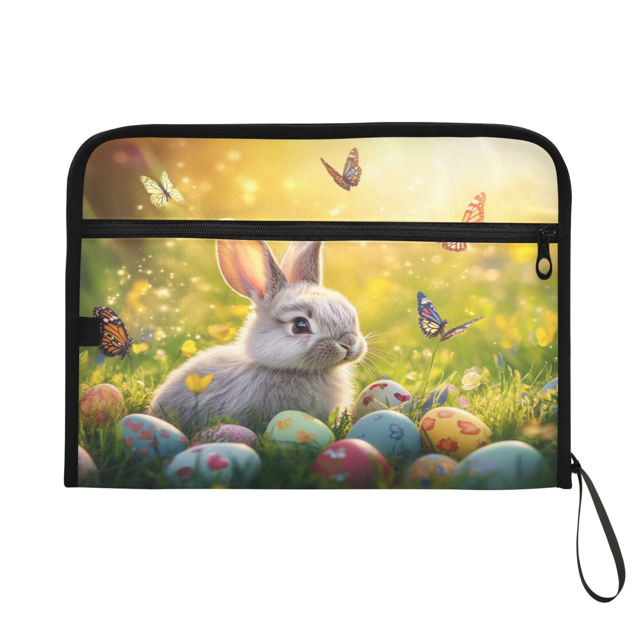 Accordion File Organizer with Zip Closure 13 Pockets Expanding File Folder Letter A4 Paper Document Organizer for Home Office Easter Bunny and Butterflies