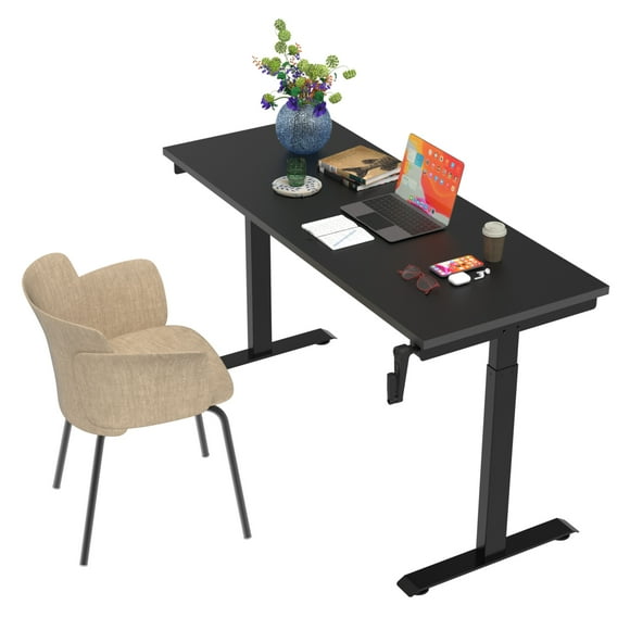 Escritorio de Altura Ajustable Randu Manual Base Negra Tablero 180x60 25mm Negro