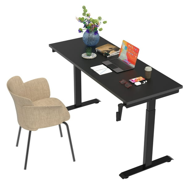 Escritorio de Altura Ajustable Randu Manual Base Negra Tablero 180x60 25mm Negro