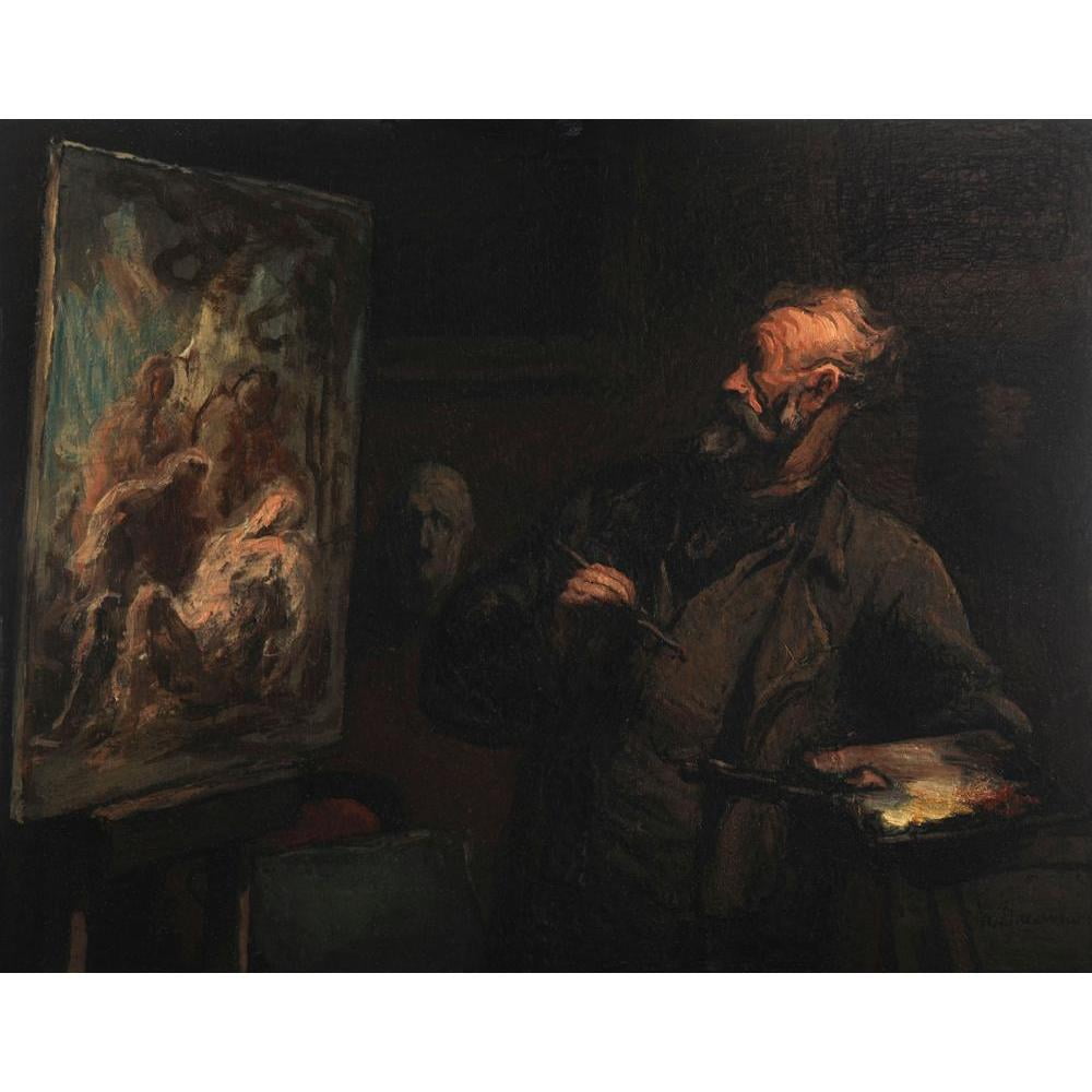 Honoré Daumier 18x15 Black Modern Framed Museum Art Print Titled - The Artist at the Tomb (ca 1867)