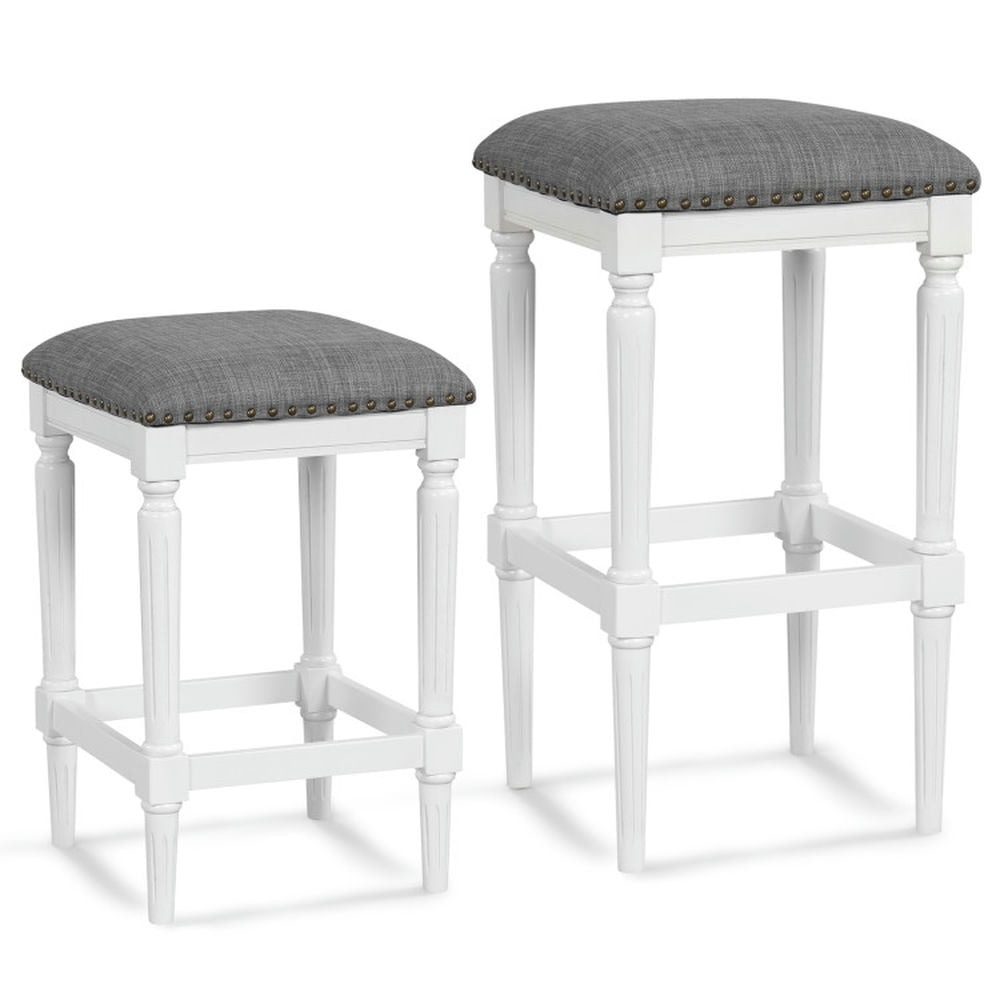 GVN 3 Heights Square Saddle Stool Set of 2 with Footrests and Padded Seats-Gray, Bar Height Stools, Counter Height Bar Stools for Kitchen, Dining Room