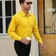 thumbnail image 3 of HISDERN Mens Yellow Dress Shirts Casual Long Sleeve Regular Fit Button up Shirt for Wedding, 3 of 11
