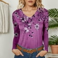 thumbnail image 2 of Fiaer V Neck Long Sleeve T Shirts for Women V Neck Oversized Tshirts Floral Printed Loose Fit Fashion Tops Dark Purple XL, 2 of 5