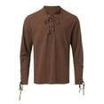 thumbnail image 4 of Fengactive Men's Lace Up Shirts Casual Long Sleeve Mock Neck Solid Color Henley Blouse Drawstring Arm Banded Tops, 4 of 4