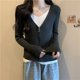 thumbnail image 2 of Falso cárdigan de punto negro de dos piezas para mujer a principios de primavera nuevo estilo coreano diseño suave con cuello en V sección corta superior delgada, 2 of 5