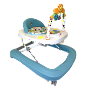 Baby Walker, 2 in 1 Foldable Activity Walk Behind Walker with Adjustable Height & Speed, Friction Control Functions, High Back Padded Seat, Music, Detachable Penguin Play Bar (Blue)