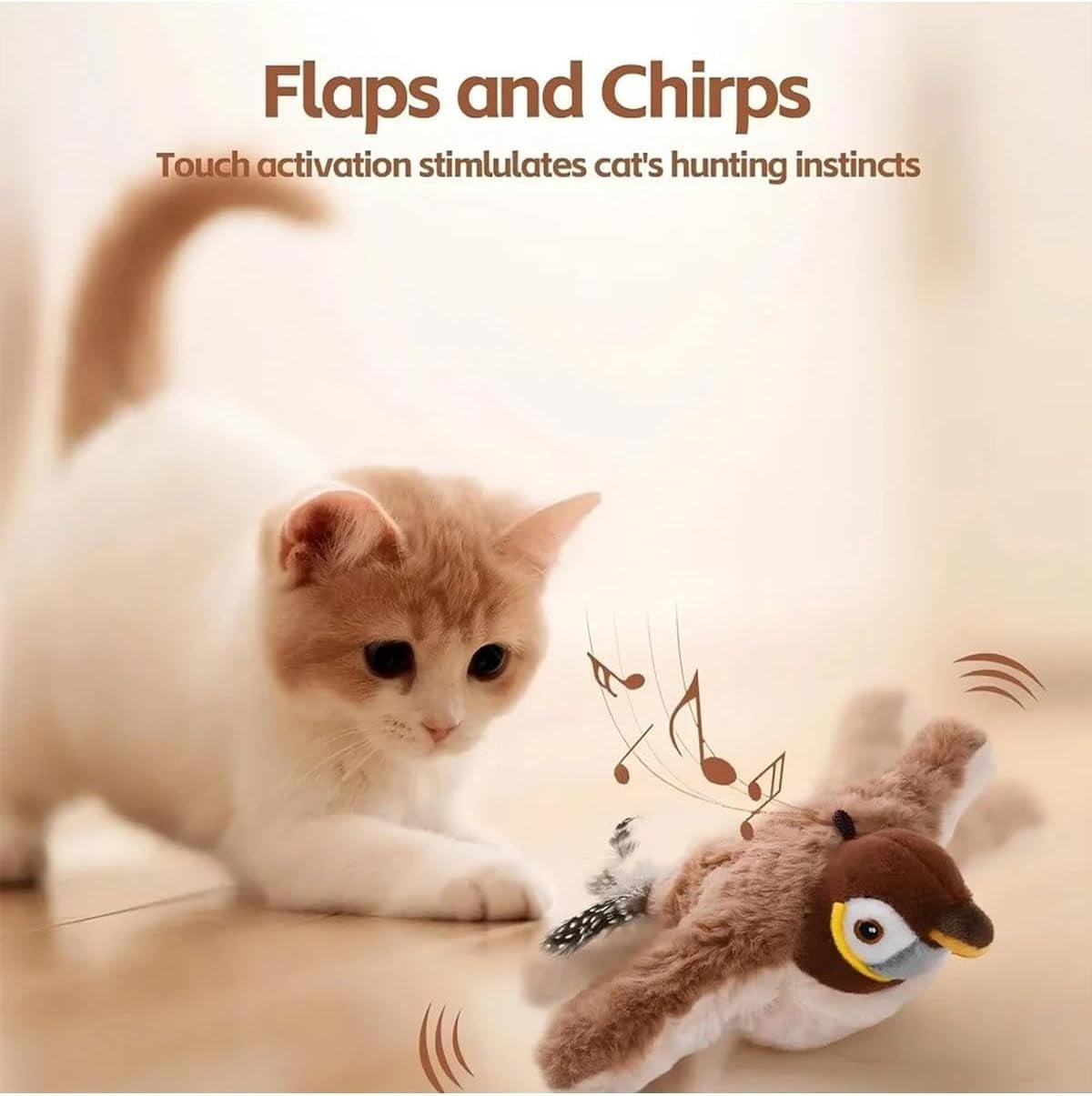 2026 Upgrade Cat Meowdy Bird Toy, Flapping Bird Cat Toy, Interactive Chirping Bird Cat Toy, Simulated Chirping Sparrow with Flapping Wings, Plush Cat Toy for Indoor Cats