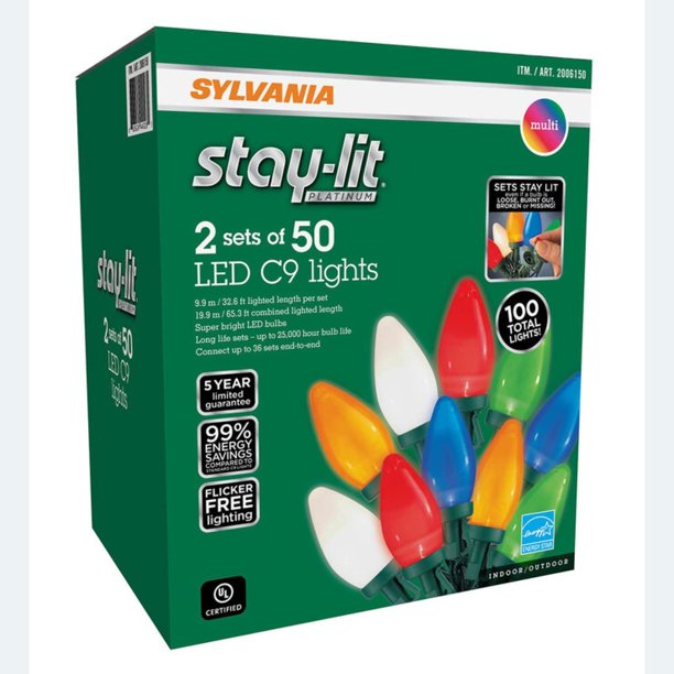 Sylvania Staylit Platinum LED C9 Lights 2 Sets of 50 9.9 m / 32.6 ft