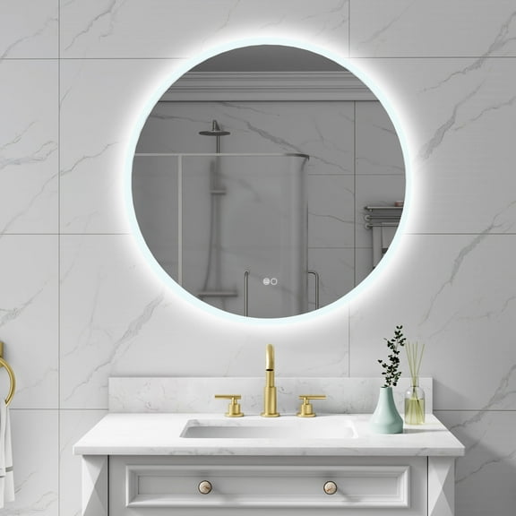 ANGELES HOME 32 inch Round LED Bathroom Mirror, Bathroom Mirror with Lights, Led Mirror for Bathroom with Anti-Fog, Dimmable Wall Mount Bathroom Vanity Mirror
