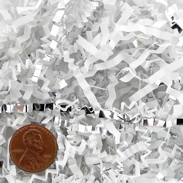 White And Silver Crinkle Cut Paper Shred by CRINKLE CUT by Paper Mart