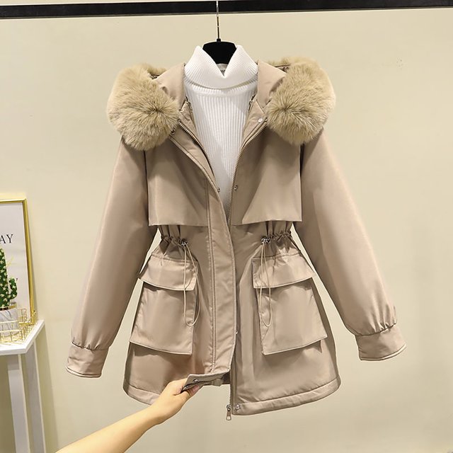 LSLJS Women's Medium Length Detachable One Coat Three Wear Windbreaker Work Attire Overcoming Cotton Jacket