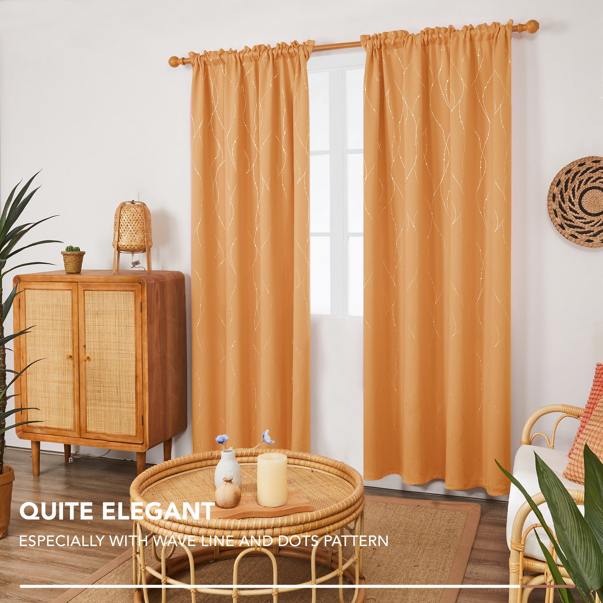 Deconovo Orange Flame Halloween Blackout Curtains Wave Line Foil Printed Window Drapes ,2 Panels, 52 x 84 inch
