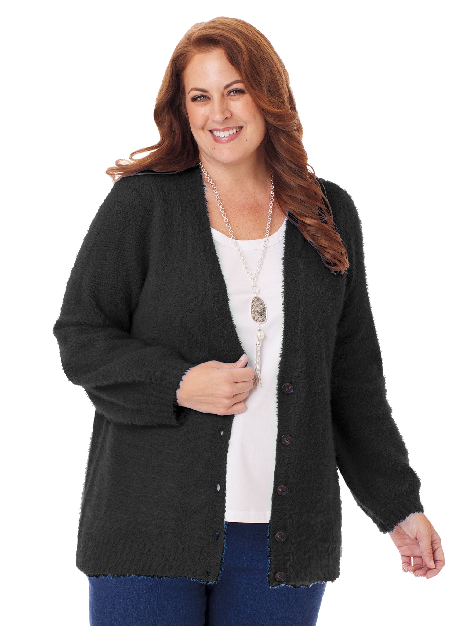 Button-Up Eyelash Cardigan Black X 