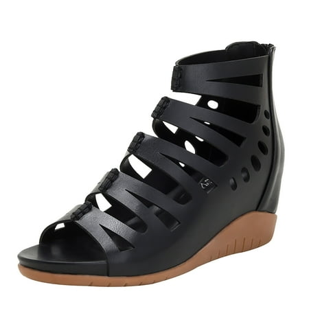 

Fsqjgq Open Toe Sandals for Women Retro Roman Platform Wedge Sandals Hollow Strappy Peep Toe Zipper Breathable Heeled Sandal Platform Wedges Wide Black 40