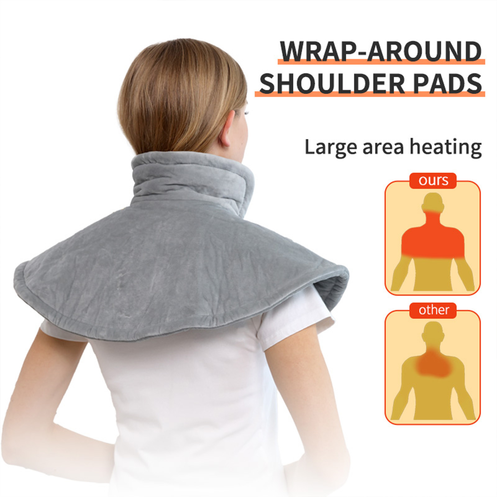 Electric Heating Pad for Neck and Shoulders 17.7x19.7 inches Large Heat Pad with 6 Heat Settings, Auto Shut-Off, and Machine Washable – Pain Relief for Neck, Back, and Shoulders, Grey
