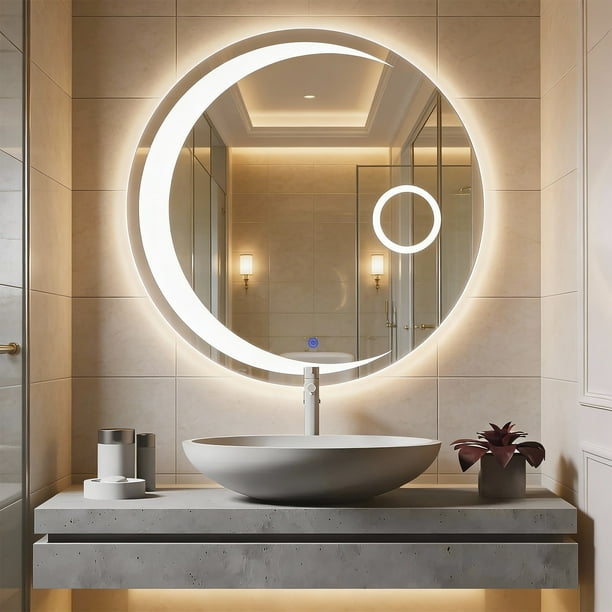 Espejo De Baño Circular Luna Con Iluminación LED ajustable distintas tonalidades