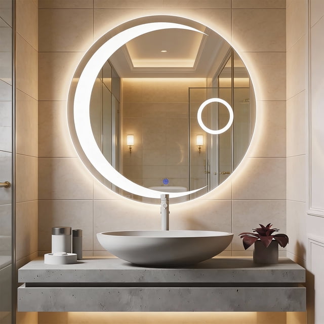 Espejo De Baño Circular Luna Con Iluminación LED ajustable distintas tonalidades
