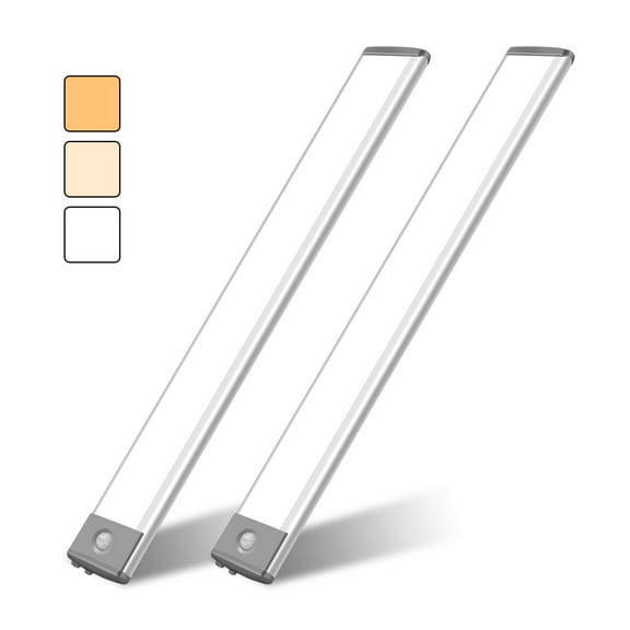 Lepotec 2pc 60LED Under Cabinet Lighting, 3 Colors Wireless Closet Lights, 2500mAh Rechargeable Battery Operated Light for Kitchen, Hallway, Stairway