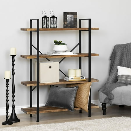Best Choice Products 4-Shelf Industrial Open Bookshelf Organizer Furniture for Living Room, Office with Wood Shelves, Metal Frame,
