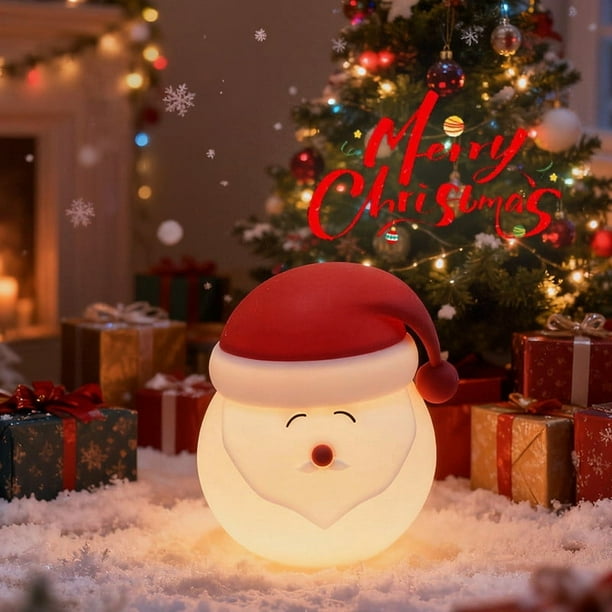 Luz Nocturna Lámpara de mesa de silicona con luz nocturna de Papá Noel, activada por tacto, para decoración navideña del salón (1 unidad) Rkxzt