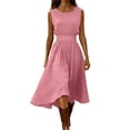 thumbnail image 2 of DYTTDG Women's Crew Neck Midi Dress | sleeveless Cinched Waist A-Line Casual Swing Dress, Flowy Midi Length Day Dress, 2 of 8