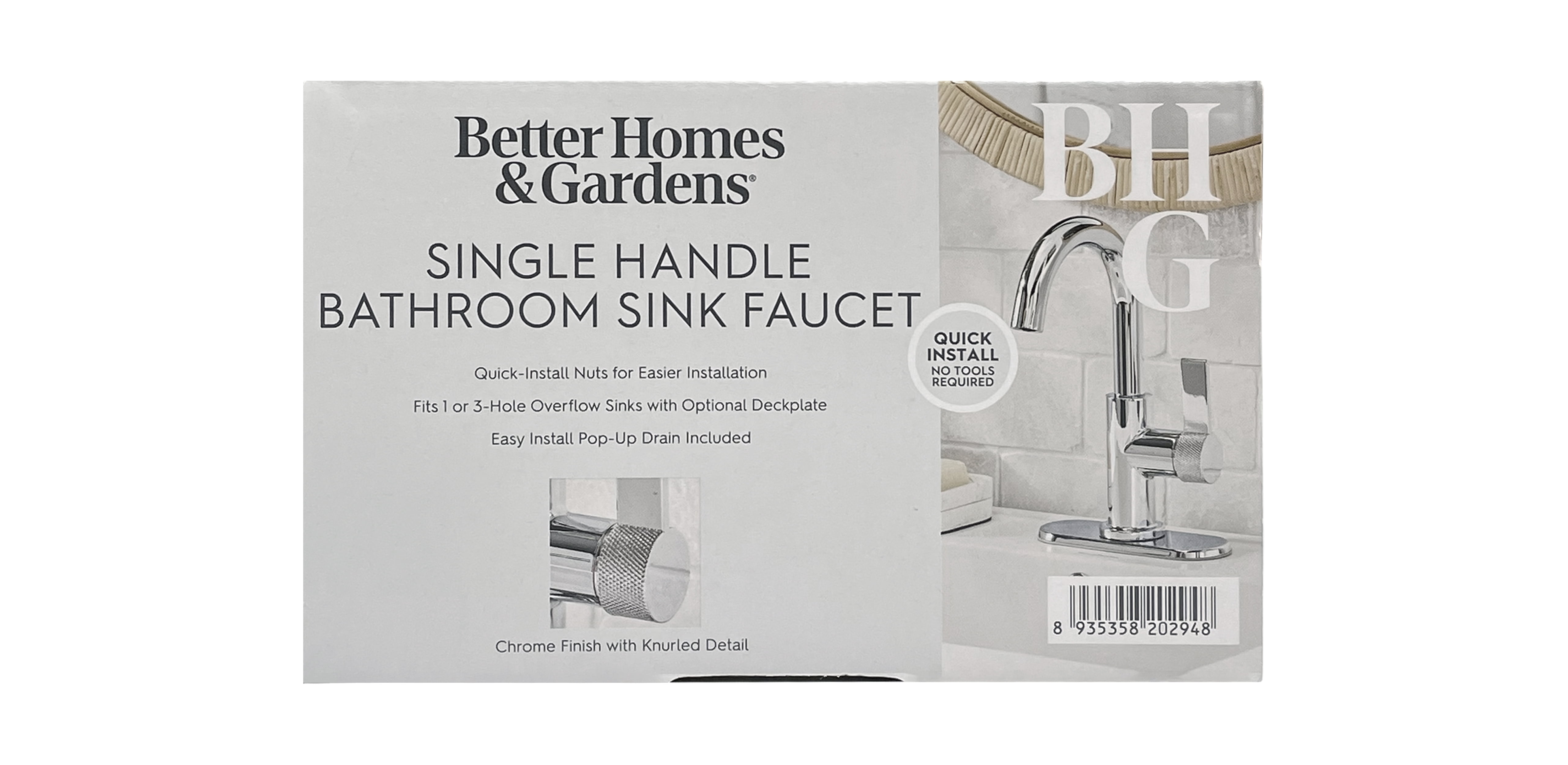 Better Homes & Gardens Chrome Single Handle High-Arc Bathroom Faucet with Knurled Handle